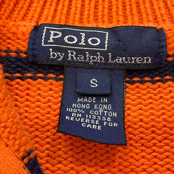 Polo Ralph Lauren Kids Small Unisex 1/4 Zip Knit Sweater Orange & Blue Striped - Picture 5 of 9
